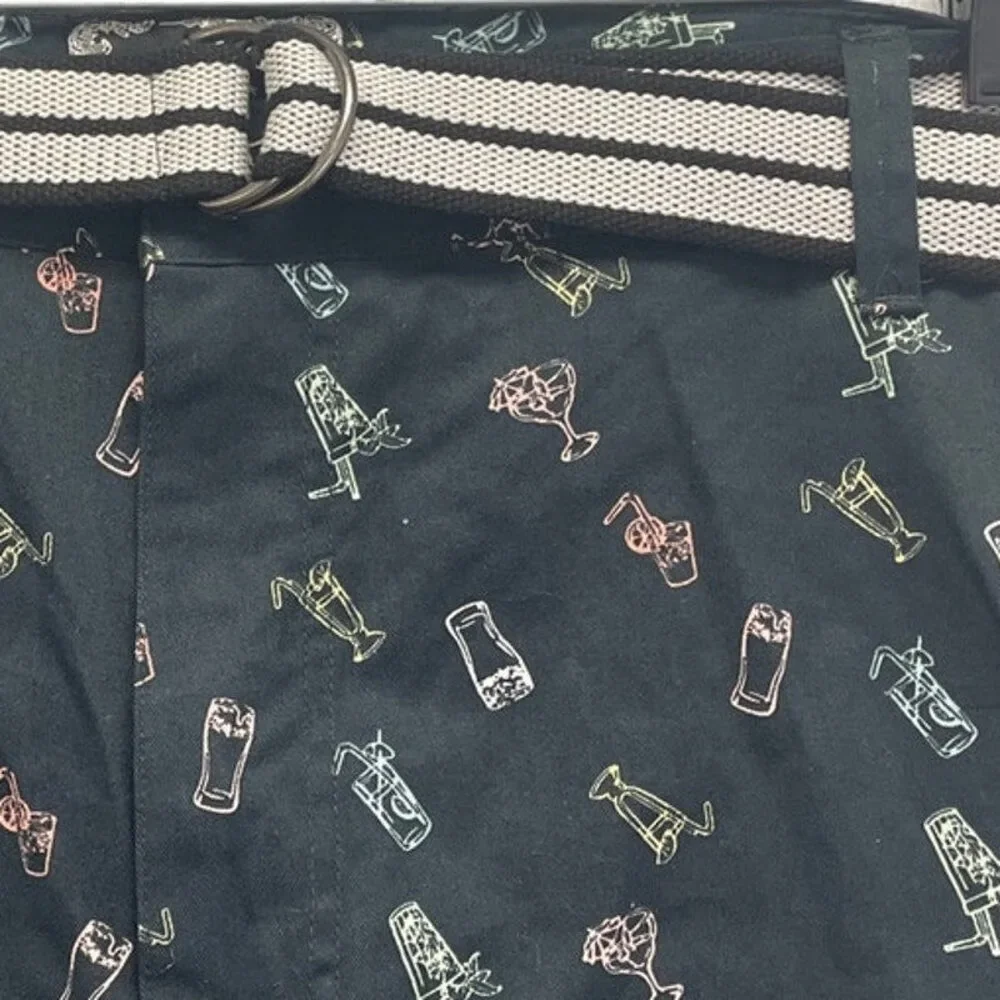 New Raw Yarn Industries Mens Size 40 100% Cotton Cocktail Drink Belted Shorts